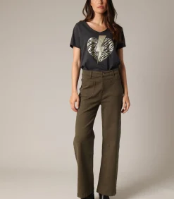 LIZETTE - Hoge taille stretch katoenen flared broek