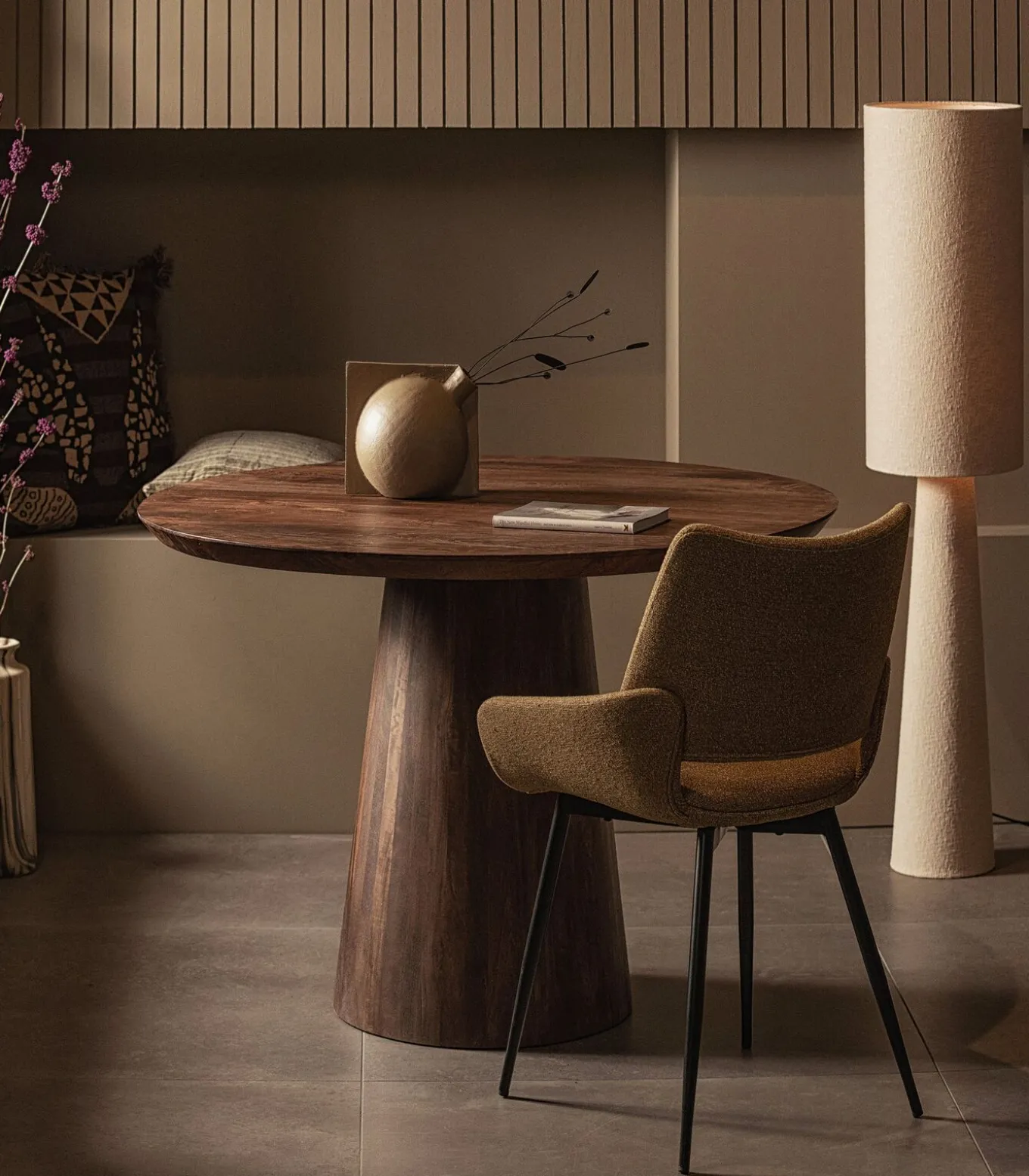 Loft Vloerlamp - Metaal/Bouclé - Naturel - 130x30x30