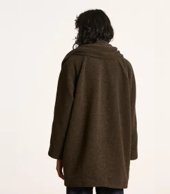 Losvallende 3/4 jas in bruin boiled wool