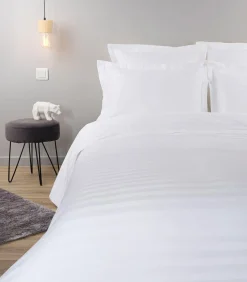 Luxe gestreept laken in wit katoensatijn 270x300 cm