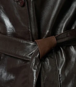 Lyana Leren Jas Donkerbruin