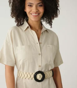 LYSADE - Tweekleurige geometrisch gevlochten riem met decoratieve gesp