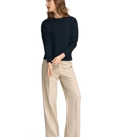 Marine blauwe trui van wolmix met ronde hals en geborduurd Rigby Go-logo