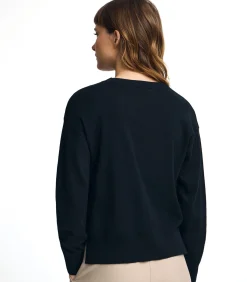 Marine blauwe trui van wolmix met ronde hals en geborduurd Rigby Go-logo