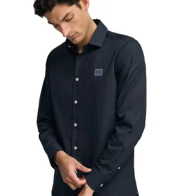 Marineblauw hemd met slim fit, Italiaanse kraag en Polo Club-logo