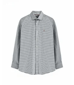 Marineblauw hemd met slim fit, vichy-ruitjes en Rigby Go-logo