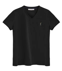 Marineblauw T-shirt met V-hals en Rigby Go Gold-logo