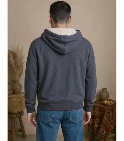 Marineblauwe herentrui met capuchon en rits