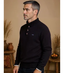 Marineblauwe trui met knoopjeskraag voor heren