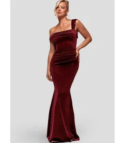 Maxi-jurk “Glitter Polka Dot Velvet One Shoulder Maxi Dress”