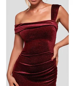 Maxi-jurk “Glitter Polka Dot Velvet One Shoulder Maxi Dress”