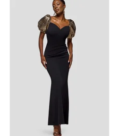 Maxi-jurk “Jacquard Puff Sleeve Sweetheart Scuba Maxi Dress”