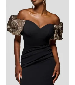 Maxi-jurk “Jacquard Puff Sleeve Sweetheart Scuba Maxi Dress”