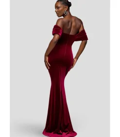 Maxi-jurk “Off The Shoulder Deep Plunge Velvet Maxi Dress”