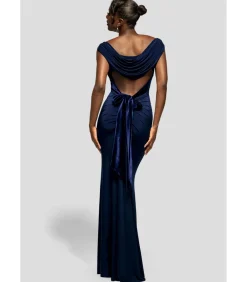 Maxi-jurk “Open Back Cowl Neck Gathered Maxi Dress With Velvet Tie Back”
