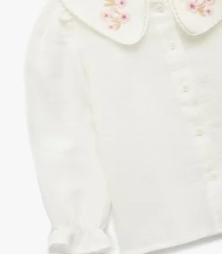 Meisjesblouse Lange Mouwen Bloemenkraag Katoen