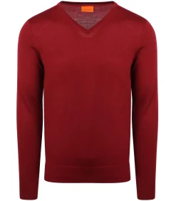 Merino Pullover V-Hals Donkerrood