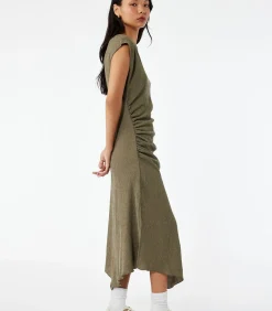 Midi-jurk Asymmetrisch Mouwloos Plissé Groen