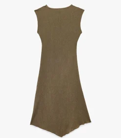 Midi-jurk Asymmetrisch Mouwloos Plissé Groen