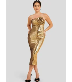 Midi-jurk “Liquid Sequin Boobtube Midaxi With Corsage”