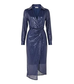 Midi-jurk “Sequin Front Split Shirt Dress”