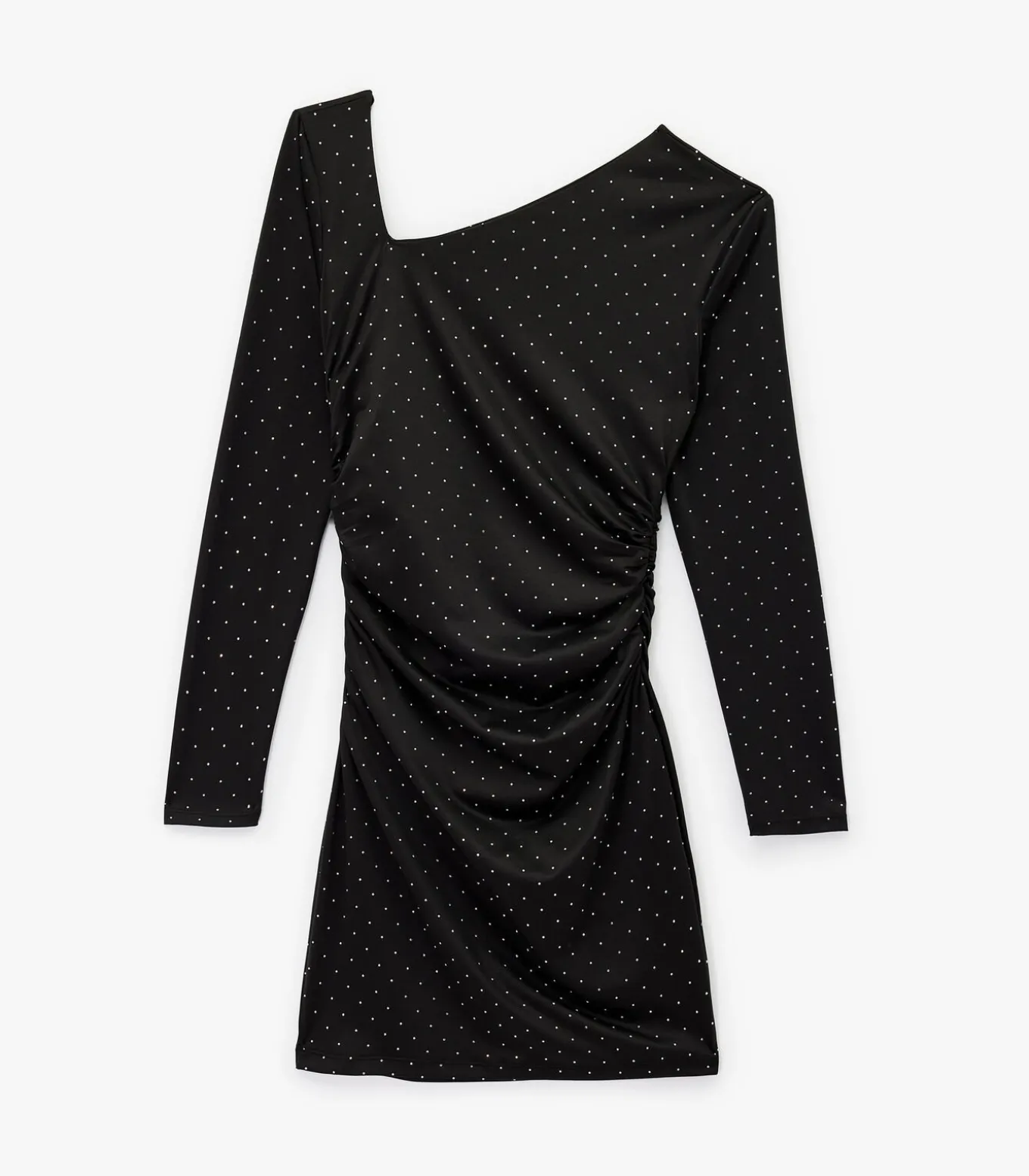 Mini-jurk Asymmetrische Halslijn Lange Mouwen Strass