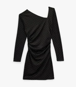 Mini-jurk Asymmetrische Halslijn Lange Mouwen Strass