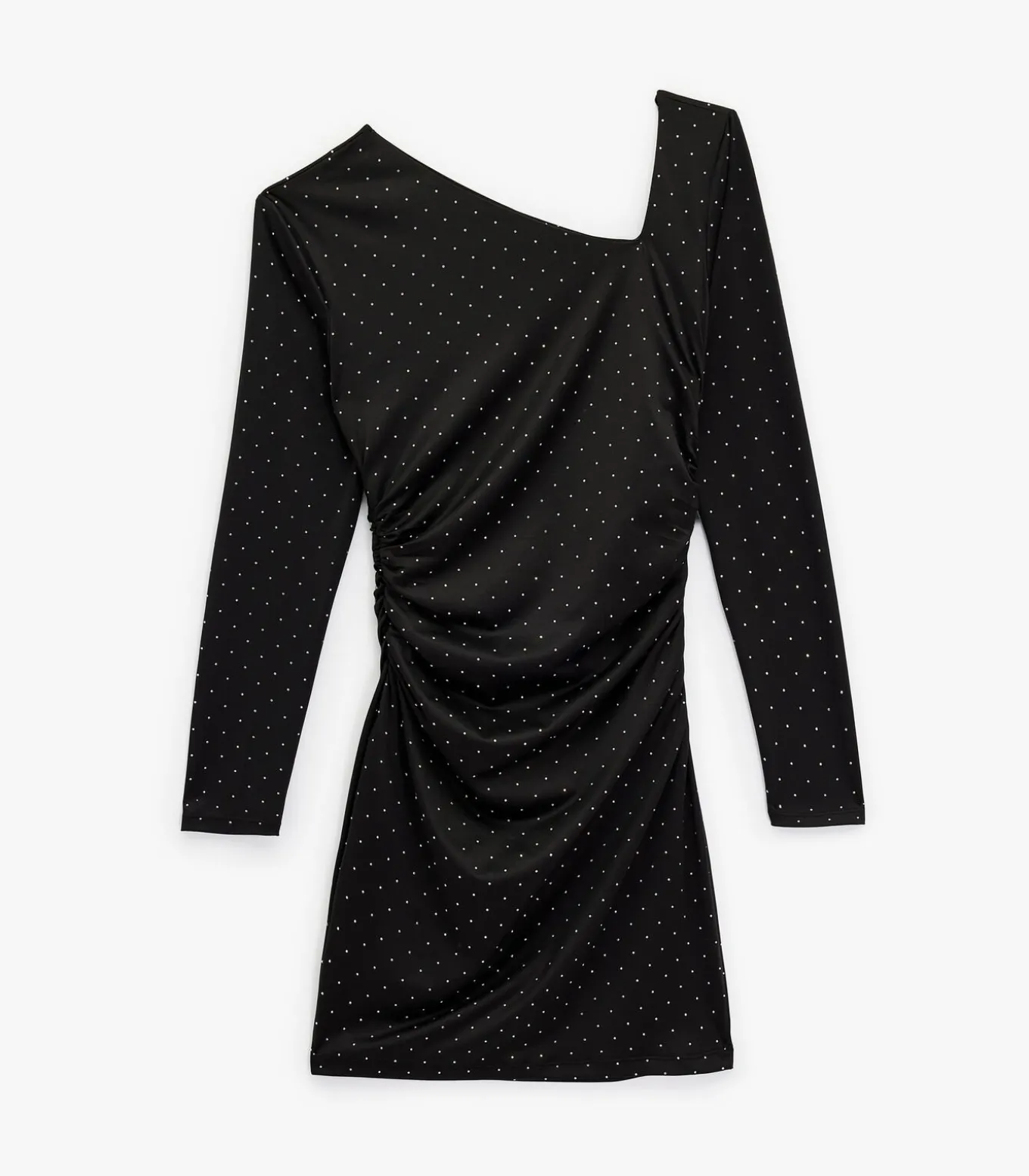 Mini-jurk Asymmetrische Halslijn Lange Mouwen Strass