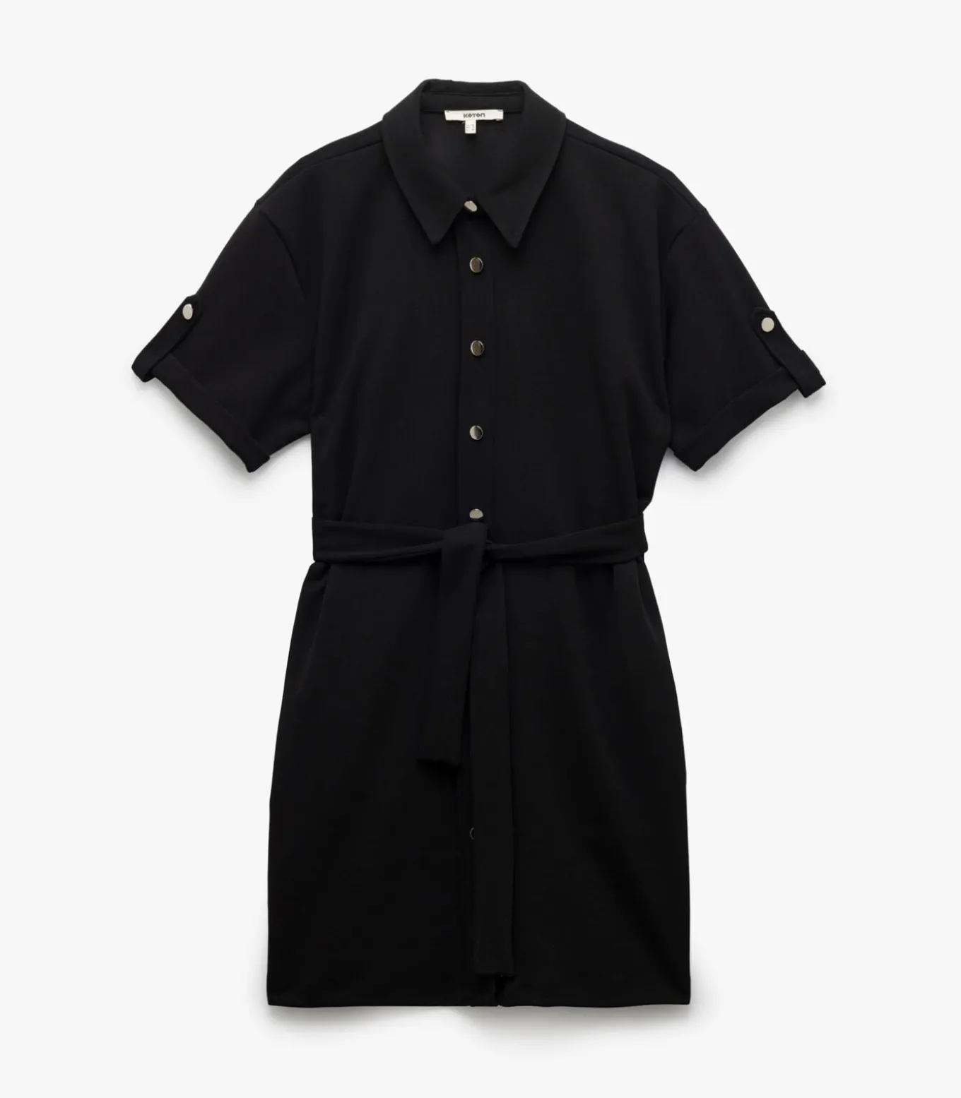 Mini-jurk Polo Kraag Korte Mouwen Zwarte Knoopsluiting