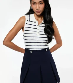 Mouwloze Polo Trui met Strepen en Knoopsluiting