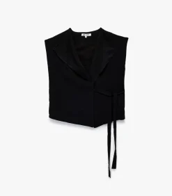 Mouwloze Zwarte Wikkelblouse met Ceintuur