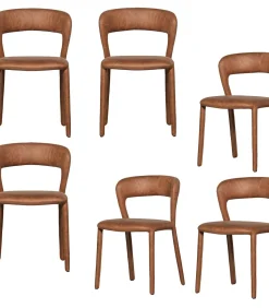 Noble Eetkamerstoelen - Leerlook - Cognac - Set van 6