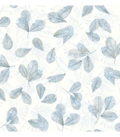 Noordwand Behang Evergreen Leaves wit en blauw