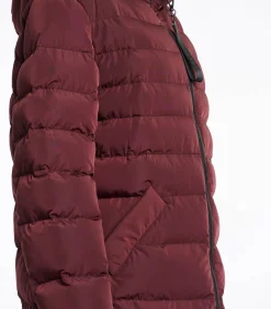 Omkeerbare lange jas met capuchon Chocoladeboon en oranje 34