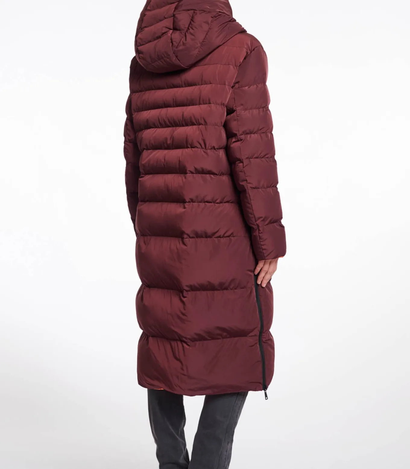 Omkeerbare lange jas met capuchon Chocoladeboon en oranje 34