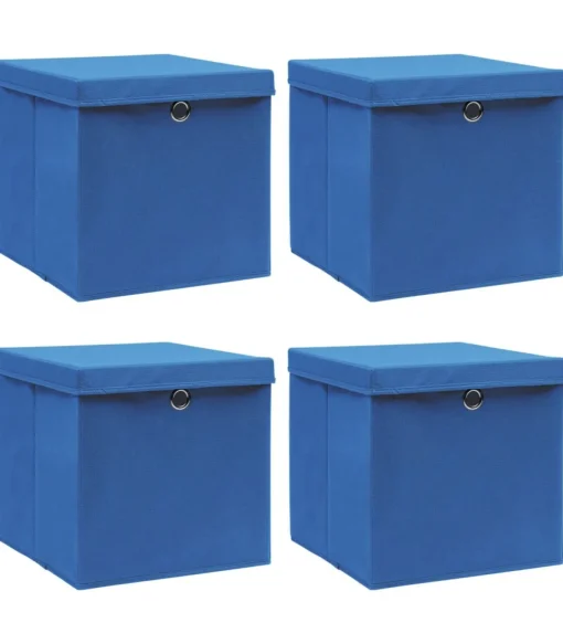 Opbergboxen met deksel 4 st 32x32x32 cm stof blauw