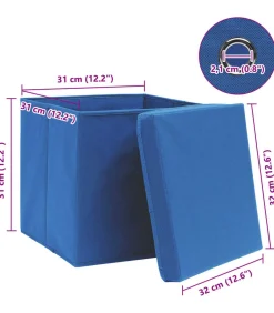 Opbergboxen met deksel 4 st 32x32x32 cm stof blauw
