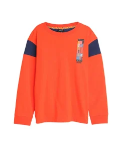 Oranje T-shirt met lange mouwen voor jongens met Andes-print op de rug