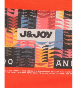 Oranje T-shirt met lange mouwen voor jongens met Andes-print op de rug