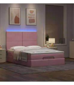 Ottoman bed met matrassen en LED's 140x200cm fluweel roze