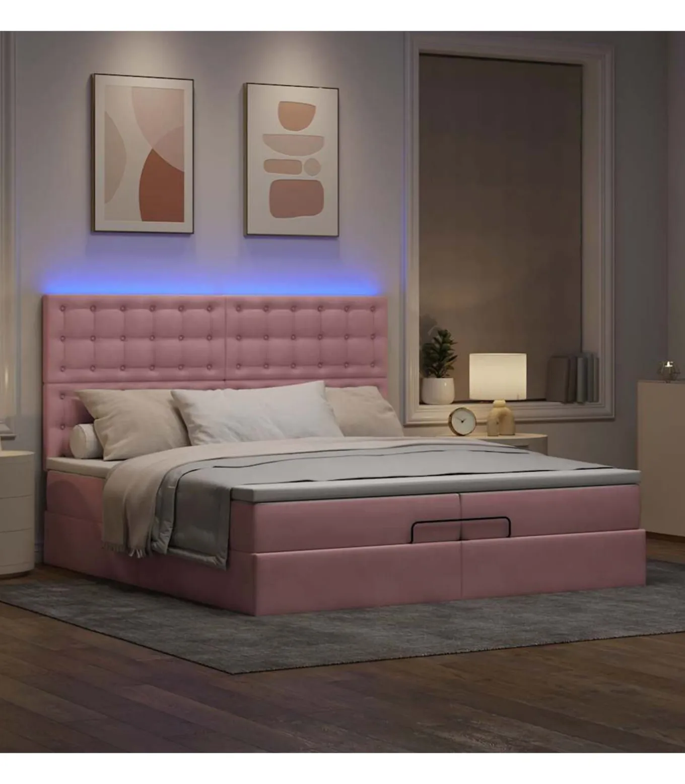 Ottoman bed met matrassen en LED's 200x200cm fluweel roze
