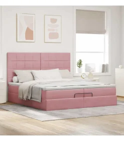 Ottoman bed met matrassen en LED's 200x200cm fluweel roze