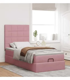 Ottoman bed met matrassen 100x200cm fluweel roze