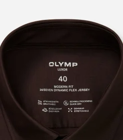 Overhemd Modern Fit 24/7 Jersey Donkerbuin