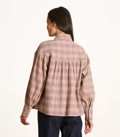 Oversized violet geruite blouse