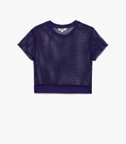 Paars Sportief Crop T-shirt met Korte Mouwen