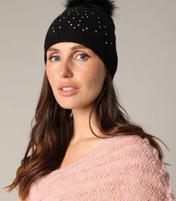 PAMIA - Mooie hoed met parels en pompon van imitatiebont
