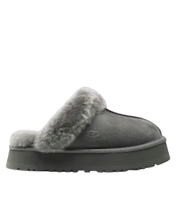 Pantoffels UGG Disquette van grijs leer met wollen voering