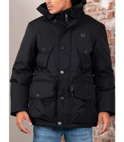 Patch pocket puffer jacket - black