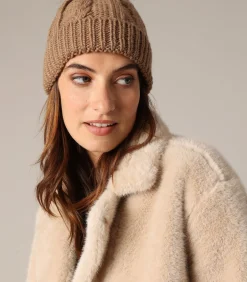 PRALOUP - Kabelgebreide muts met manchet en pompon met bonteffect